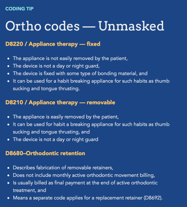 Code Tip Ortho codes—unmasked eAssist Dental Billing