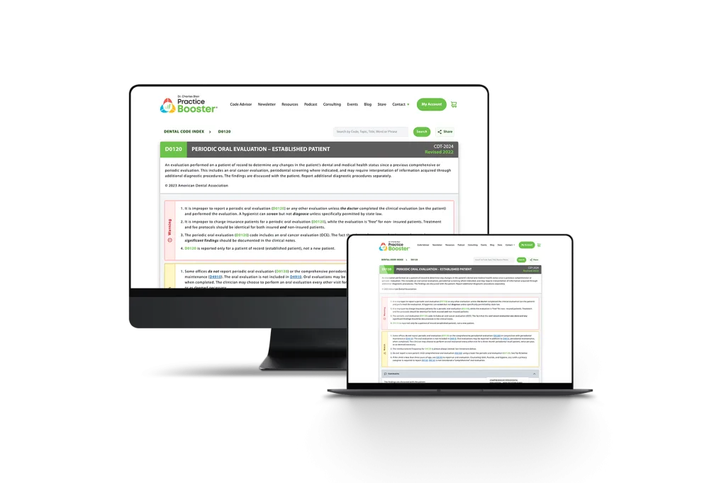 Practice Booster dental code guide on desktop and laptop